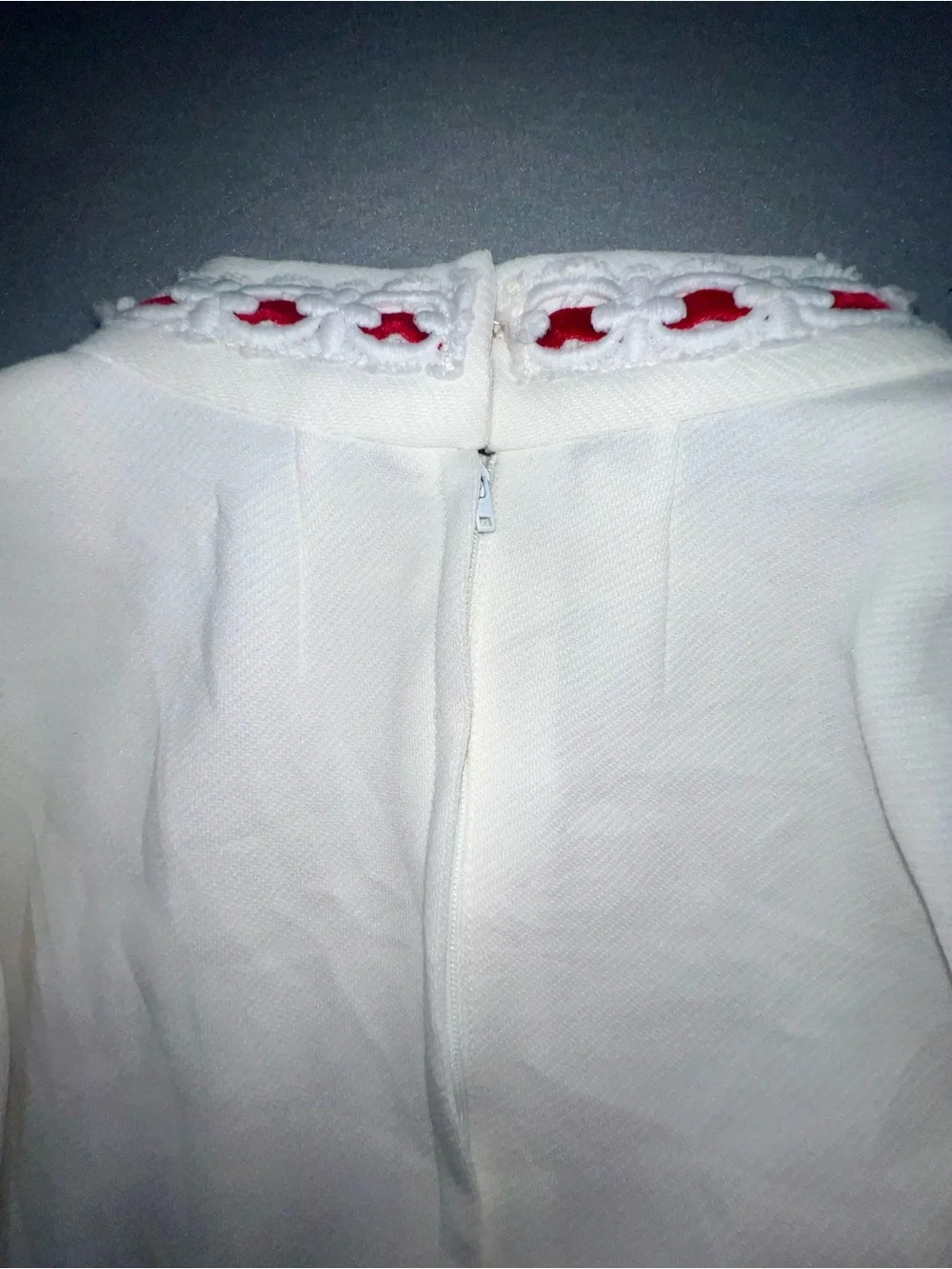Vintage 60s 70s Mod White Shift Dress OOAK Bell Sleeve Red Braided Trim Mini